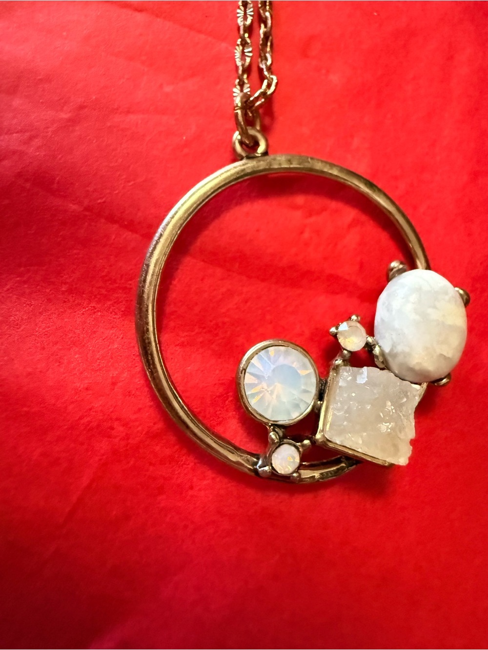 LOFT Gold Tone Druzy Faux Opal Mixed Stone Circle Pendant Necklace